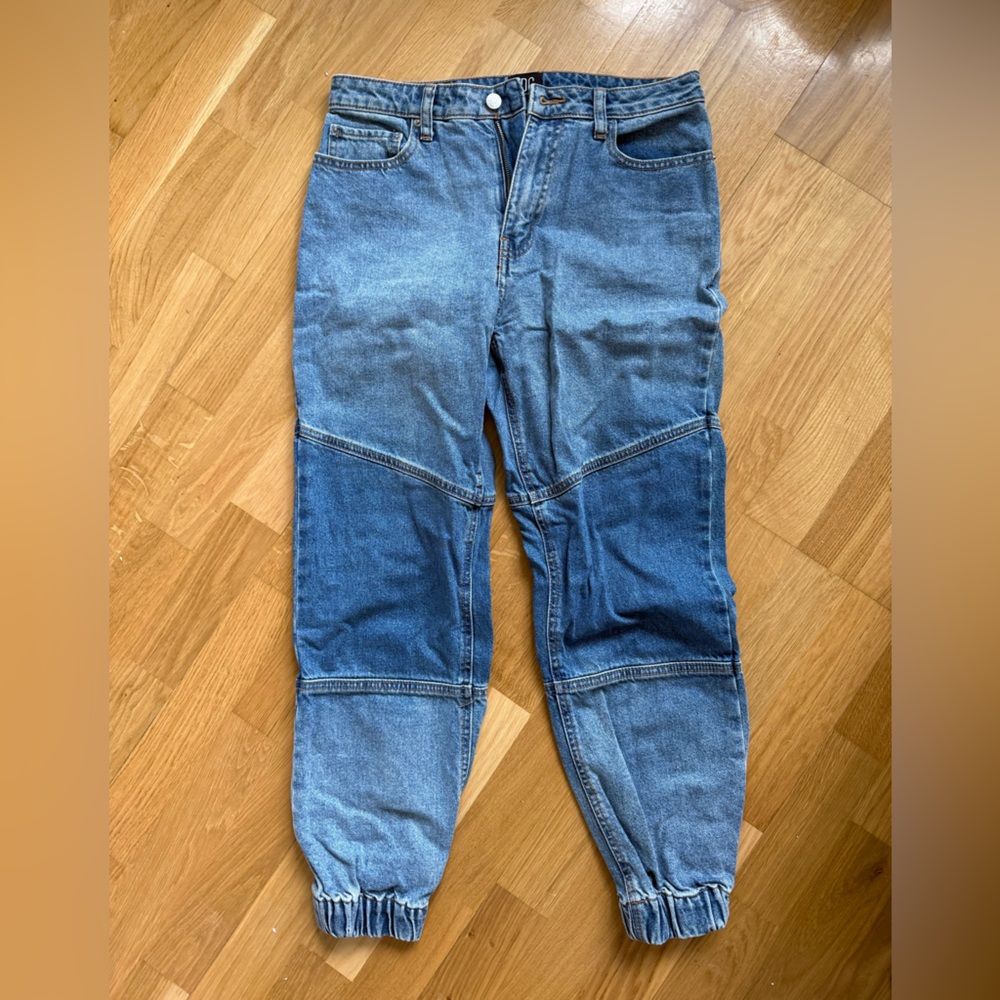 Urban Outfitters Two-Tone Blue Patchwork Slim Straight Jeans